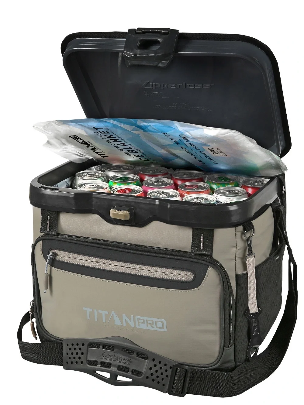 Titan Pro Cooler 40 Can Iceless Zipperless in Taupe Gray and Black